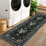 Garvee 2' x 6' Black Tiger Floral Runner Rug, Washable Non-Slip Low-Pile Carpet for Hallway, Kitchen, Entryway and Bedroom - Black