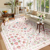Garvee 9' x 12' Blush Pink Vintage Mandala Floral Area Rug, Washable Non-Slip Low-Pile Carpet for Living Room, Bedroom and Dining Room - Pink