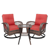 Garvee 3-Piece Patio Swivel Rocker Chair Set, 2 Wicker Glider Chairs with Red Cushions & 2-Tier Side Table for Porch Garden Poolside