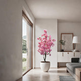 Garvee Realistic Artificial Pink Cherry Blossom Tree – Tall Faux Cherry Blossom Plant for Indoor & Outdoor Home Decor – Decorative Floral Tree for Office, Garden, Wedding, Party – 5FT Height – 150CM Double Pole Cherry Blossom Tree White Explosion-Proof