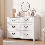 Garvee 6 Drawer Dresser for Bedroom, 50.4" Wide White Wooden Chest of Drawers with 3D v-Shape Front, Modern Storage Organizer Cabinet for Living Room, Nursery, Entryway, White - White