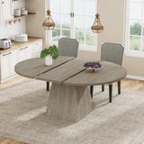 Garvee Space-Saving Extendable Dining Table – Modern Round Table with Hidden Leaves, Under-Table Storage, Sturdy Metal Pedestal Legs – Adjustable 47"-63" for 4-8 – Ideal for Small Spaces – Light Ivory Gray