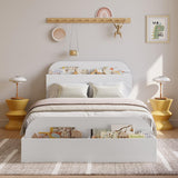Garvee Twin XL Bed Frame with Storage Headboard & Raised Footboard – Wooden Low Platform, Sturdy Slats, Noise-Free, No Box Spring Needed, Kids & Adults Bedroom – White Wood Grain, TWIN-XL Size - White