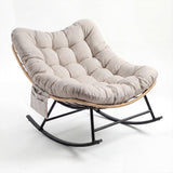 Garvee Oversized Outdoor Rattan Rocking Chair, 450 lbs Patio Egg Rocker with Gray Cushion & Steel Frame for Porch, Garden & Balcony - Light Gray|With Side Pocket