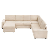 Garvee Oversized Modular Kids' Sectional Sofa - 10-Seater Convertible U-Shaped Couch with Triple Chaise, Wide Armrests & Soft Backrest - Modern Beige Corduroy Sleeper for Living Room, Bedroom - Color: System default