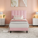 Garvee Suede Upholstered Platform Bed Frame with Adjustable Tufted Headboard, Sturdy Non-Slip Noise-Free Support, No Box Spring Needed, Easy Assembly - Twin Size, Pink - Pink