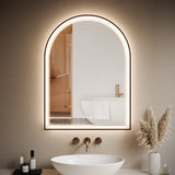 Garvee Modern Arched LED Bathroom Mirror 24x32 – Black Aluminum Frame, Dimmable Front & Backlit, 3 Color Temperatures, Anti-Fog, Rust-Resistant Tempered Glass, Wall Mounted – Black-Arch Shape-Aluminum Frame-Double Frosted Belt-US Regulations