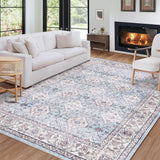 Garvee 8' × 10' Vintage Sunflower Persian Area Rug, Washable Polyester Carpet with Non-Slip Backing for Living Room, Bedroom and Dining Room, Blue - Blue