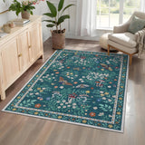 Garvee 8' x 10' Dark Green Butterfly Garden Floral Area Rug, Washable Non-Slip Low-Pile Carpet for Living Room, Bedroom and Dining Room - Dark Green