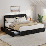 Garvee Velvet Upholstered Platform Bed Frame with 4 Storage Drawers - Adjustable Vertical Channel Tufted Headboard - Sturdy Wood Slats Support - No Box Spring Needed - Easy Assembly - Bedroom Furniture - Black, King Size - Black