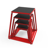 Garvee Heavy-Duty Steel Plyo Box Set, 4-Piece Metal Jump Box Bundle (12/18/24/30-Inch) for Functional Fitness, Strength Training, and Athletic Workouts - Red & Black - Red Set 4-12"/18"/24"/30"