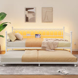 Garvee Daybed with Trundle, Metal Twin Trundle Bed with Charging Station & LED Lights, Sofa Beds Frame with Pull Out Bed for Living Room, Guest Room, Apartment, Small Spaces, White - White|Daybed with Trundle