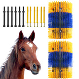 Garvee Heavy-Duty Livestock Scratching Brushes (2-Pack) - Flexible Wall-Mount Barn & Stable Grooming Brush for Horses, Cattle, Goats, and Pigs, Blue & Yellow