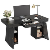 Garvee Modern Computer Desk, 55 x 27.5 Inch Large Office Desk with Drawers, Gaming Desk with Storage Shelves, Writing Study Desk for Home Office, Black - Black