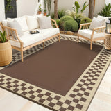 Garvee 8x10 Outdoor Waterproof Rug Reversible Modern Geometric Neutral Outdoor Patio Rug, Weather Resistant Plastic Straw Rugs Portable Camping Carpet for Garden Backyard Balcony, Brown - Brown
