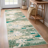 Garvee 2' × 6' Modern Abstract Distressed Runner Rug, Washable Non-Slip Low-Pile Soft Rug for Hallway, Kitchen, Entryway & Laundry Room, Green - Green