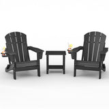 Garvee 3-Piece Folding HDPE Adirondack Chair Set, 2 Outdoor Chairs with Cup Holders & Side Table, Black - Black
