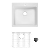 Garvee Kitchen Basin 24 Inch – Deep Single Bowl, Apron Front or Drop-In, Glossy Glazed Ceramic, 10" Deep, Mark & Heat Resistant, Includes Drain Assembly & 304 Stainless Steel Bottom Mesh – with drain assembly