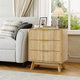 Garvee Fluted Bedside Table with 3 Drawers, Modern Nightstand Set Style Night Stands for Bedroom, Wave Front Wood End Table, 23.62 x 15.74 x 28.03 Inch, 35 lbs Each Drawer, 5.9" Raised Legs for Easy Cleaning - Oak