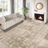 Garvee 5' x 7' Khaki Modern Crosshatch Abstract Area Rug, Washable Non-Slip Low-Pile Carpet for Living Room, Bedroom and Dining Room - Khaki