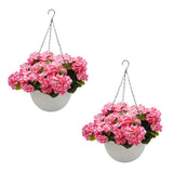 Garvee Artificial Geranium Hanging Basket Set – 2 White Planters with 12 Silk Pink Flowers – Realistic Faux Floral Decoration for Porch, Garden, Patio, Indoor Home – Durable Natural Fiber – Variant: Pink