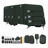 Garvee 22-24FT Heavy-Duty Trailer Cover for Campers, 4-Ply Oxford RV Cover with Waterproof Roof, Breathable Side Vents, UV Protection, Tie-Down Straps, Zipper Access, Tire Covers, and Storage Bag, Green - Green