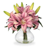 Garvee No-Maintenance Realistic Artificial Tiger Flora Stems with Glass Vase – Set of 6 Silk Faux Lilies, Lifelike 13-Inch Centerpiece for Home, Office, Wedding, Table Decor – Purple - Tiger Lily ,Purple