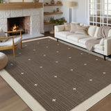 Garvee Washable Area Rug 8' × 10' – Modern Brown, Low Pile, Non-Slip Carpet – Soft, Spot Resistant, Geometric Bordered for Living Room, Bedroom, Nursery – Brown Coffee - Dark Brown