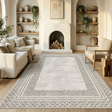 Garvee 5' × 7' Vintage Distressed Area Rug, Washable Polyester Carpet with Non-Slip Backing for Living Room, Bedroom and Dining Room, Camel - Taupe