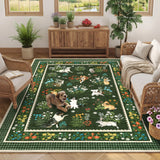 Garvee Green 4x6 Area Rug for Living Room, Cute Animal Print Non Slip Bedroom Rug Floral Print Nursery Kids Room Rugs Low Pile Under Table Carpet for Dining Room Office Washable Home Decor Rugs - Green