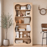 Garvee Tall 6-Tier Wood Bookshelf, Freestanding Bookcase with Wavy Scalloped Edge, Large Storage Display Shelf for Living Room Bedroom Office Library, Oak Wood - Oak Wood