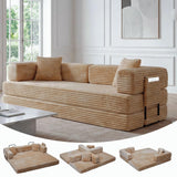 Garvee 5-in-1 Convertible Sofa Bed 80.7”Bed Couch with Storage Pocket – No Assembly Required Folding Corduroy Couch, 4 Pre-Shaped Frames & 2 Pillows, Space-Saving for Living Room Bedroom Apartment Dorm - Beige