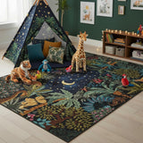 Garvee 4x6 Washable Area Rug for Kids Room, Jungle Animal Soft Bedroom Rug Non Slip Low Pile Small Carpet Stain Resistant Throw Rug for Bedside Playroom Classroom Office Dining Room - Jungle Blue Green