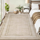 Garvee 9' × 12' Washable Non-Slip Area Rug for Kitchen Living Room, Soft Pearl Velvet Border Pattern, Camel - Camel