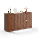 Garvee Sideboard Buffet Cabinet, 56" Modern Credenza with 4 Doors and Adjustable Shelves, Wood Accent Cabinet Console Media for Entryway, Dining Room, Living Room, Kitchen, Satin Black - Brown