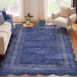 Garvee 8' × 10' Scalloped Border Area Rug, Machine Washable Non-Slip Low-Pile Stain-Resistant Rug for Living Room, Bedroom & Dining Room, Blue - Blue