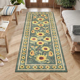 Garvee 2' x 6' Green Modern Floral Runner Rug, Washable Non-Slip Low-Pile Carpet for Hallway, Kitchen, Entryway and Bedroom - Green