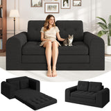 Garvee Space-Saving Convertible Corduroy Sofa Bed - 59" 2-Seater Folding Futon Loveseat with Round Armrests - No Assembly Needed - Ideal Sleeper for Living Room or Bedroom - Black - Black