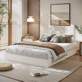 Garvee Minimalist Queen Platform Bed Frame – Sturdy Wood, Floor-Standing, Sturdy Slats, Noise-Free, Space-Saving, No Box Spring, Easy Assembly – White - White
