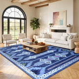 Garvee 9' × 12' Wavy Linear Area Rug, Soft Washable Low-Pile Polyester Carpet for Living Room, Bedroom and Dining Room, Blue - Blue