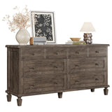 Garvee Vintage 8 Drawer Dresser - Wide Wood Chest with Tapered Legs and Carved Handles - Large Storage Cabinet for Bedroom, Living Room, or Entryway - Distressed Finish - Vintage Gray - Vintage Gray