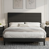Garvee Queen Size Bed Frame with Adjustable Headboard,Linen Fabric Upholstered Platform Bed,Mattress Foundation with Strong Wood Slats Support,No Box Spring Needed,Noise-Free,Easy Assembly (Dark Grey) - Dark Gray