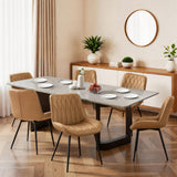 Garvee Modern Comfort Faux Leather Dining Chairs Set – Upholstered Brown Cushion Seats, Curved Backrest, Sturdy Metal Legs, Ideal for Kitchen or Dining Room – 6pcs