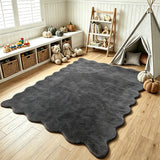 Garvee 5' x 7' Dark Gray Solid Scalloped Plush Area Rug, Washable Soft Plush Non-Slip Polyester Carpet for Living Room, Bedroom and Nursery - Dark Gray