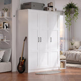Garvee 3 Doors Wooden Wardrobe Closet, Morden Wardrobe Armoire with Doors and Shelves, Standing Closet Cabinet for Hanging Clothes, Large Capacity Storage Cabinet for Bedroom, White - White