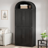 Garvee 71.6" Modern Fluted Wooden Arched Bookcase with Doors, 5-Tier Storage Organizer Cabinet for Living Room, Dining Room, Office, Black - Black