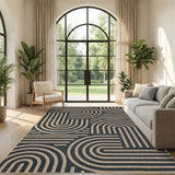 Garvee 8' × 10' Arch Jute-Look Area Rug, Soft Washable Jute-Look Polyester Carpet for Living Room, Bedroom and Dining Room, Black - Black/Natural