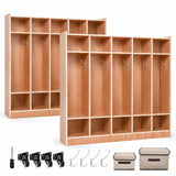Garvee Kids 5-Section Coat Locker with 10 Cubbies – Wheeled Storage Unit, 5 Hooks, 2 Storage Boxes – Durable Study Area & Daycare Organizer, Plywood, Glazed Finish (5 Large Grids, 10 Small Grids)