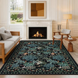 Garvee 8' × 10' Mushroom Forest Area Rug, Washable Polyester Carpet with Non-Slip Backing for Living Room, Bedroom and Dining Room, Black - Black