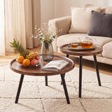 Garvee Modern Nesting Coffee Table Set of 2 for Living Room – Round Wood and Metal Accent Tables – Sturdy Space-Saving Design – Walnut - Walnut